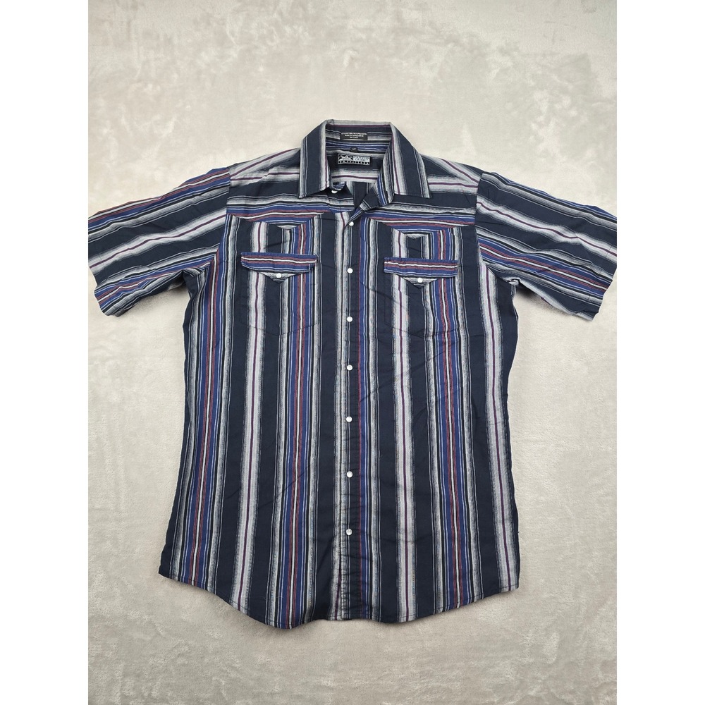 Canyon Guide Western Shirt Mens Large Tall Blue Striped Pearl Snap Short Sleeve